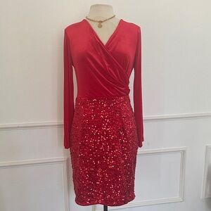 Elegant Red Sequin Wrap Dress